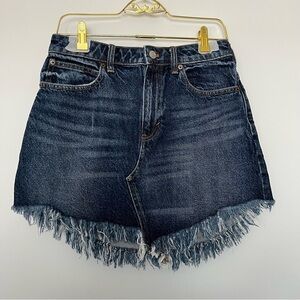 Free People Bailey Raw Hem Fringe Denim Jean Asymmetrical Mini Skirt Size 27